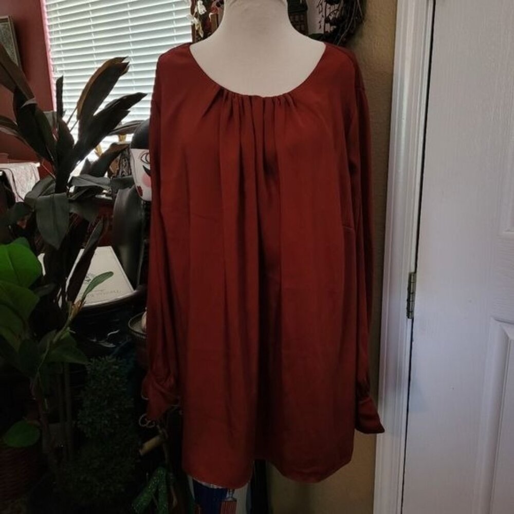 Lane Bryant Blouse Top Work Satin Career Professional Burnt Brick Red Sz 16 1X